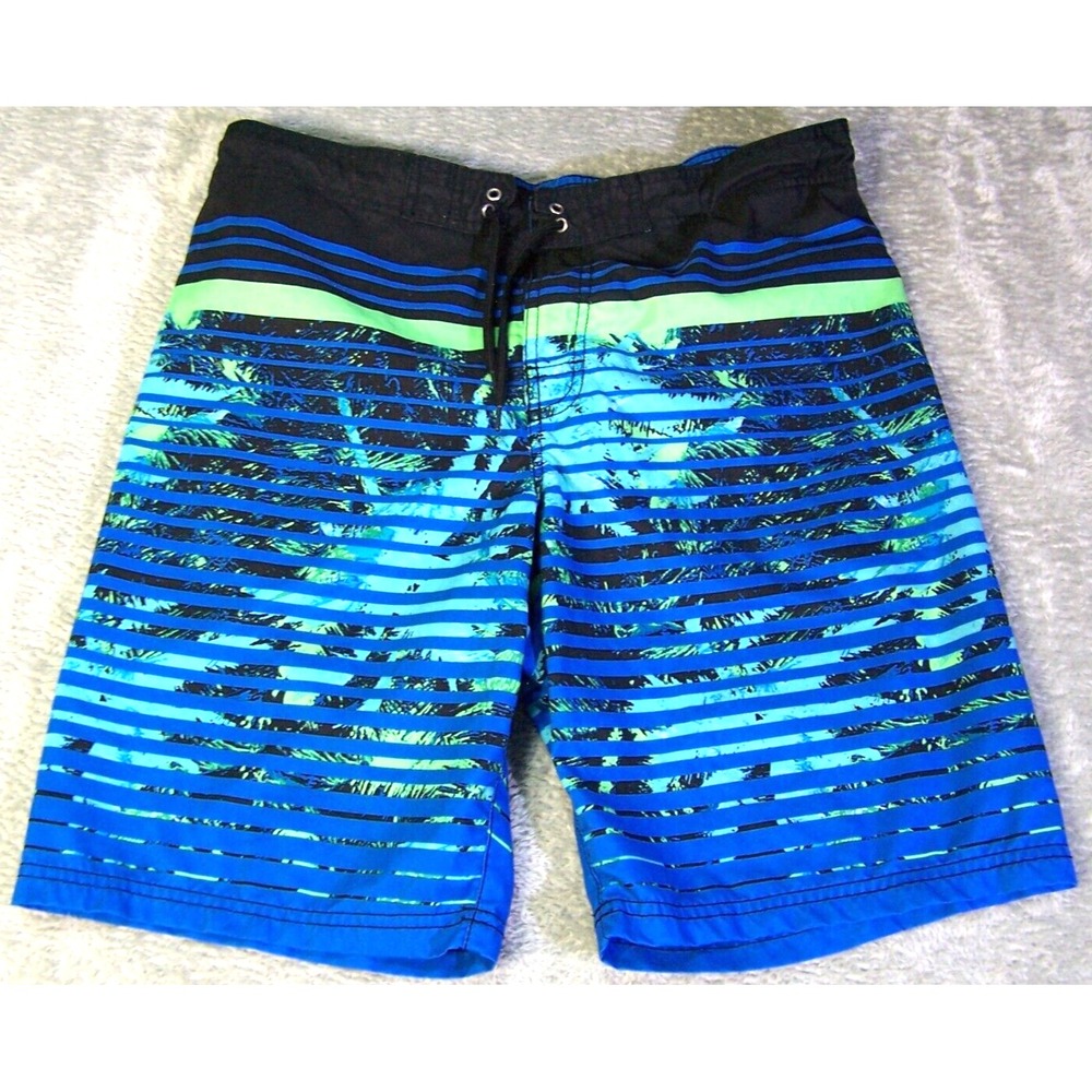 Roundtree & Yorke Swim Men's 34X9 Blue Green Striped‎ Trunks Board Shorts